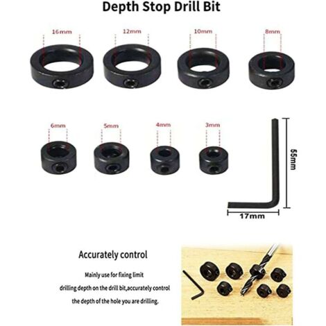 DXIA 8 Piece Drill Depth Stopper, 3-10 Mm Drill Bit Depth Stop With Hex Key, Ring Positioner, Durable Positioner, For All Drill Bits, Necklaces Ring Positioner