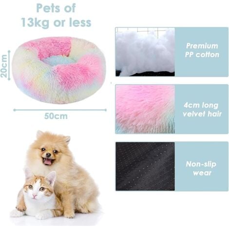 Round Cushion 50cm Pet Bed Cat Cushion Cat Basket Dog Bed Round Dog Cat Bed Basket Donut Soft Soothing Dog Bed Cat Cushion Cat Basket, Colorful Multicolor