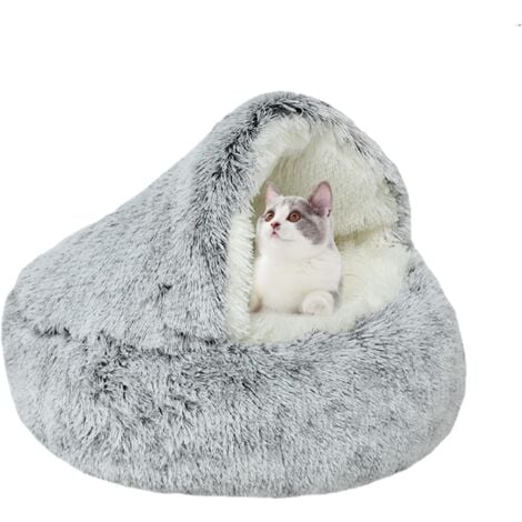 Cat Basket Dog Cat Soft Round Beds, Fluffy Dog Bed Donut Cat Cushion Soft Comfortable Plush Non-Slip Washable for Cat Kitten Puppy (Grey)