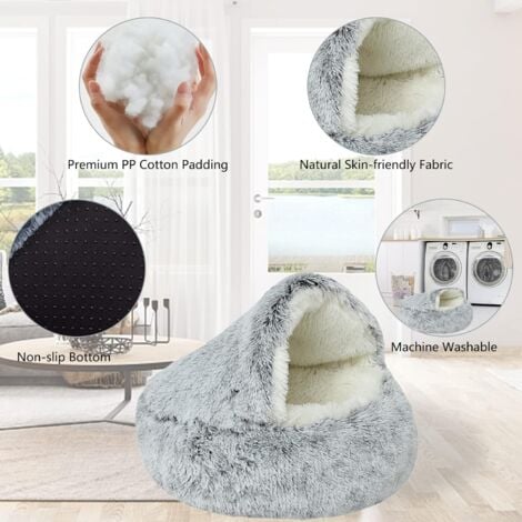Cat Basket Dog Cat Soft Round Beds, Fluffy Dog Bed Donut Cat Cushion Soft Comfortable Plush Non-Slip Washable for Cat Kitten Puppy (Grey)