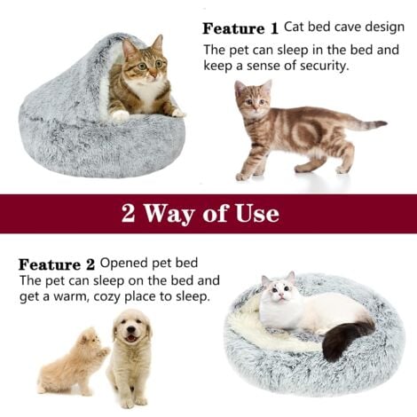 Cat Basket Dog Cat Soft Round Beds, Fluffy Dog Bed Donut Cat Cushion Soft Comfortable Plush Non-Slip Washable for Cat Kitten Puppy (Grey)