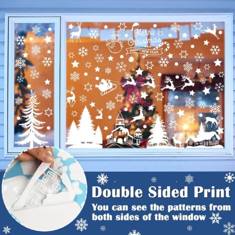155 Pcs 10 Sheet Double-Sided Christmas Window Clings, Large Christmas Snowflake Window Cling Stickers For Glass, Xmas Holiday Snowflake Decals For Party
