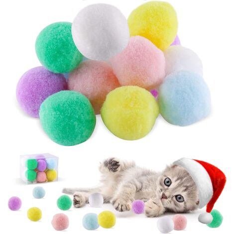 12 pcs Cat Ball Plush Cat Toy, Premium Soft Pompoms for Cats, Interactive Cat Toy, Chew Resistant Pet Ball for Biting, Diversion, Chewing