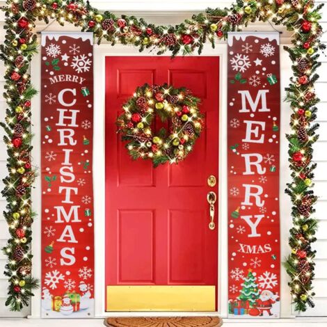 Christmas Banner Merry Christmas Banner, Red Christmas Banner Decoration, Merry Christmas Porch Sign, Christmas Banner, Christmas Decorations Outdoor Indoor Porch-180x30cm (Snowflake) (1/5)