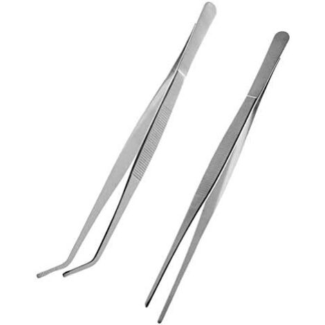 Set of 2 professional, multi-purpose and multi-purpose kitchen tongs with curved and straight tip