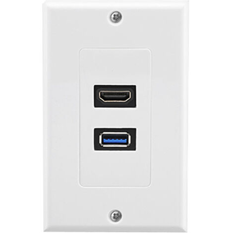 CKNGFV HDMI and USB 3.0 Wall Socket, Recessed Socket Wall Outlet, 2 Port HDMI High Speed Junction Socket Recessed Socket, White (1/5)