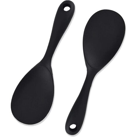 Set of 2 Silicone Spoons, Rice Serving Spoon, Cooking Spoon, Non-Stick Silicone Serving Spoon for Baking and Baking (Black) (1/5)