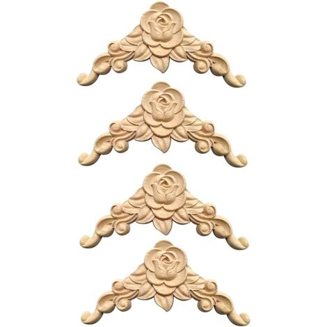 Decorative Wood Molding 4 Pieces Wood Carved Decorative Corner Decorative Molding Wood Crafts Wood Carving Decorative Rosette Molding Unpainted for Decoration (1/5)