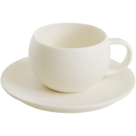Round coffee cup and saucer set - Unique design with matte cream finish, 8oz - Add a touch of originality to your coffee ritual