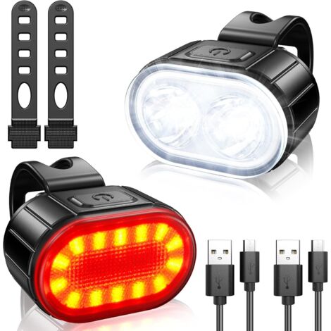 Bike Light Set, Powerful LED Bike Light Kit, Bike Light IPX5 Waterproof USB Rechargeable Bike Lights, Front and Rear Bike Light for Men and Women Kids 4/6 Modes (1/5)