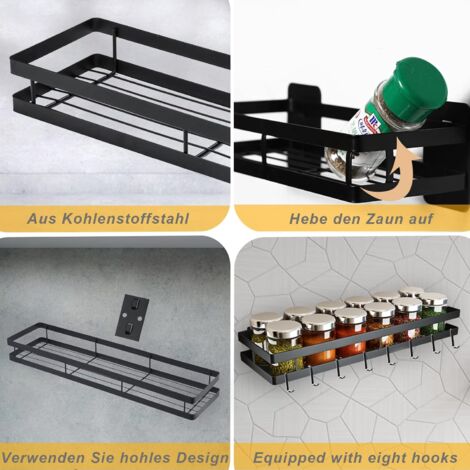Piece Spice Rack Set,Wall Mounted Spice Rack,Spice Rack,Kitchen Spice Storage Rack Suitable for Kitchen Bathroom Balcony,40x12x5.5cm(Black)