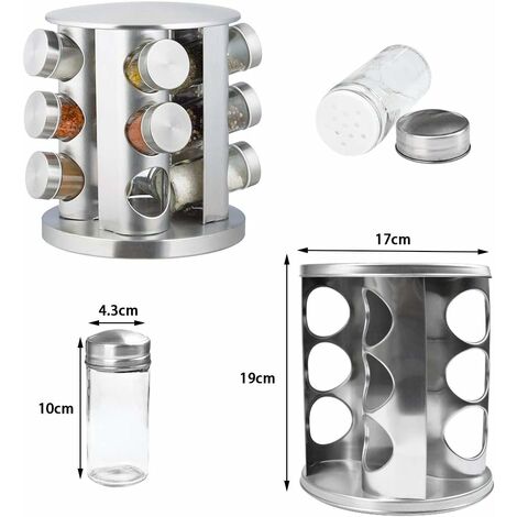 Stainless Steel Spice Rack Rotating Shelves with 12 Glass Jars ...