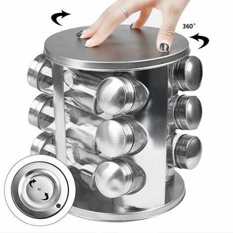 Stainless Steel Spice Rack Rotating Shelves with 12 Glass Jars ...