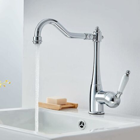 Elegant Kitchen Faucet Sink Mixer Tap High Spout 360° Rotation Retro Chrome Brass Kitchen Sink Faucet