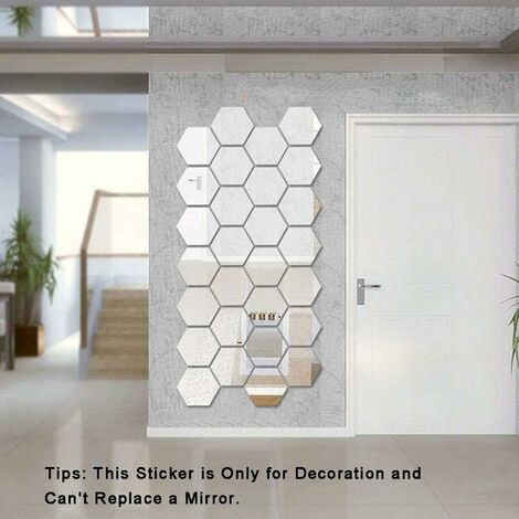 Hexagon Mirror Glass Tiles - 20.5 X 18cm/8 X 7 Inches - Stick On Wall (9 Pack) | UK - View #5