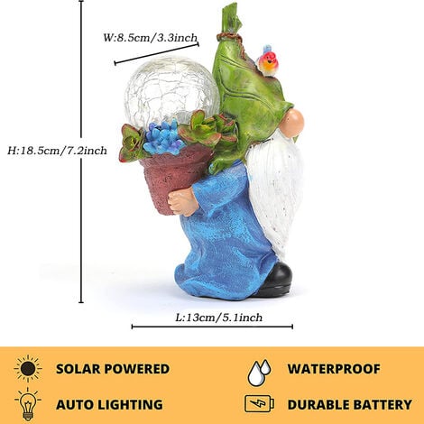 Garden Gnome Statue, Hand Painted Outdoor Garden Ornaments Waterproof Garden Gnomes Resin Figurines with Solar Light for Patio Lawn Yard Garden