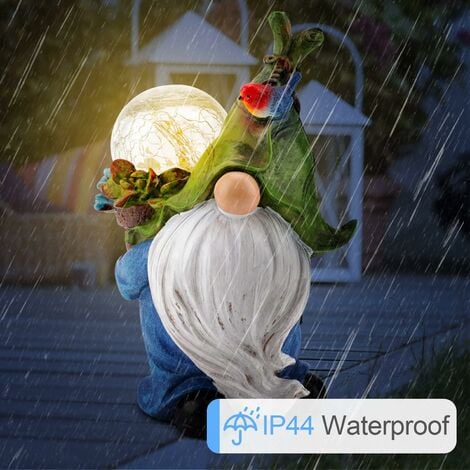 Garden Gnome Statue, Hand Painted Outdoor Garden Ornaments Waterproof Garden Gnomes Resin Figurines with Solar Light for Patio Lawn Yard Garden