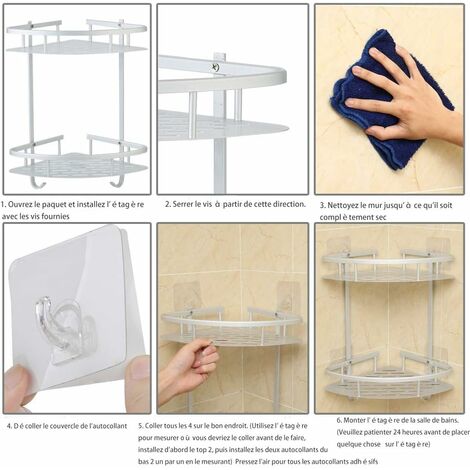 Hawsam No Drill Adhesive Shower Corner Shelf 2 Tier, Wall Mounted Non Rust  Aluminum Stick Bathroom Shelves Caddy Storage Racks Basket For Shampoo