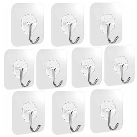 Snow-Adhesive Hook - 12 Pieces Self Adhesive Transparent Adhesive Hooks 5  kg (max), For Hanging Bathroom, Kitchen, Ceiling, Hanging, Wall, Door,  Bathrobes, Towel Rack (12 Pieces)