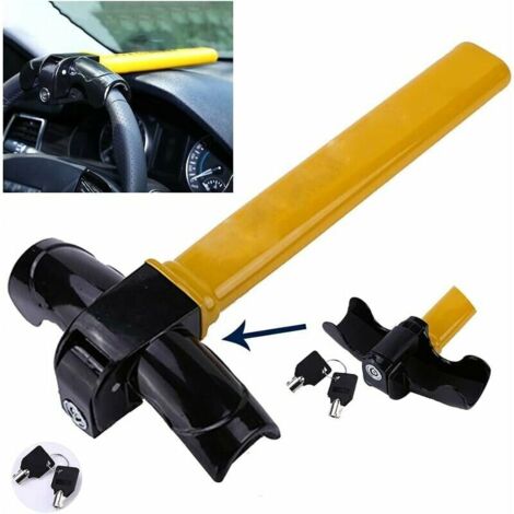 Universal Heavy Duty Security Steering Wheel Lock for Van, Car, SUV (1 Piece) (Color: Black/Yellow)