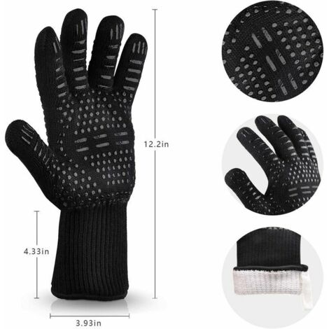BBQ Gloves, Oven Gloves, BBQ up to 800°C, Universal Heat Resistant Gloves, Cooking Gloves for BBQ Kitchen & BBQ Unisex, Black Black.