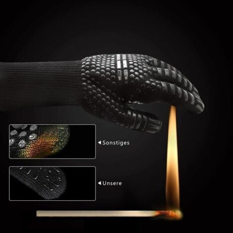 BBQ Gloves, Oven Gloves, BBQ up to 800°C, Universal Heat Resistant Gloves, Cooking Gloves for BBQ Kitchen & BBQ Unisex, Black Black.