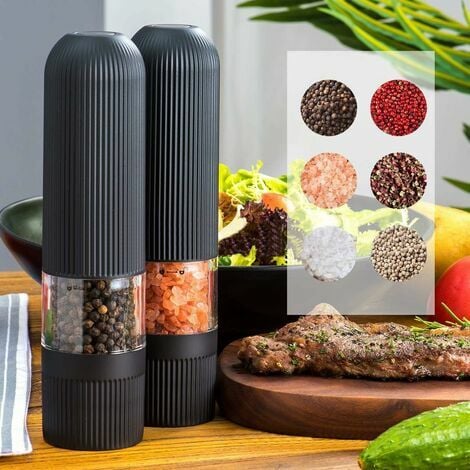 2pcs Electric Pepper Mills Grinder with Stand Sea Salt Grain One