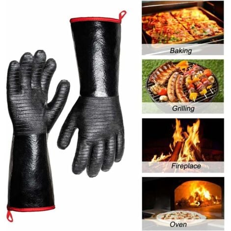 moon-Extreme Heat Resistant 932°F BBQ Gloves, Waterproof Long Sleeve Fryer, Cooking, Oven, Smoking Gloves, Flame Retardant, Oil Resistant Neoprene Coating (14 inch)