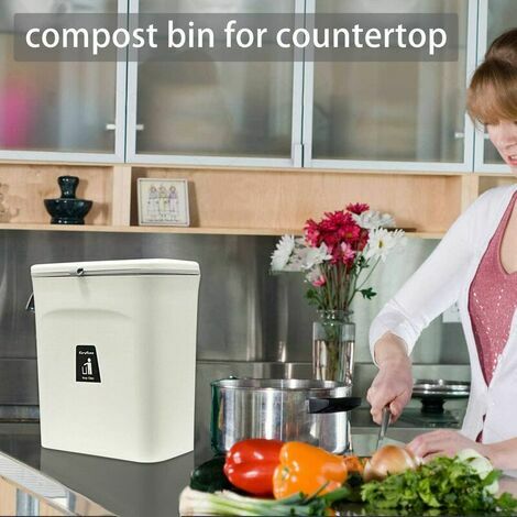 Sealed Indoor Kitchen Compost Bin with Lid for Food Waste, Small Kitchen Trash Can with Lid, Hanging Bin for Kitchen Cabinet Door or Under Sink, 9L. b