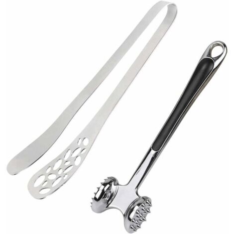 Double sided meat tenderizer and stainless steel cooking tong set (1/5)