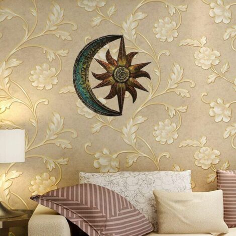 Metal Sun and Moon Wall Decor, Creative Garden Wall Decor, Decorative Retro Wall Art for Living Room and Bedroom