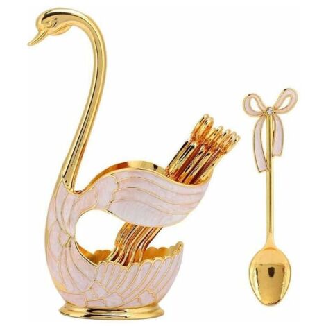 Metal Dessert Spoon for Coffee, Cutlery Base Swan Spoons Organizer (Gold M)