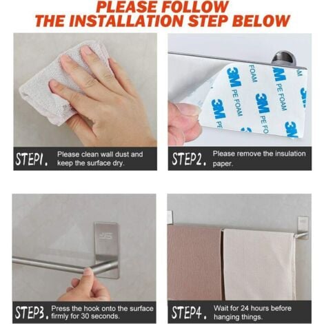 Rose-Self-Adhesive Towel Rack for Bathroom or Kitchen Brushed Stainless Steel Towel Rack Adhesive Wall Mounted Towel Rack Bathroom Accessories