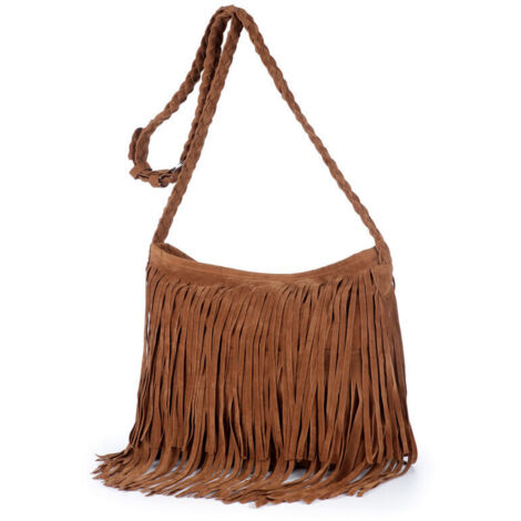Convenient Leather Fringe Shoulder Bag for Women (Brown) 1 Pcs (1/5)