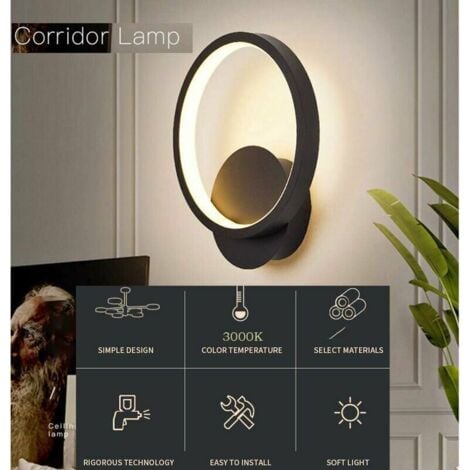 LED Indoor Wall Lamp Black Round Warm White\Indoor Wall Sconce,13w,3000k Indoor Staircase Wall Sconce,Modern Wall Sconce for Bedroom Corridor