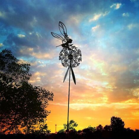 Fairy Dancing with Dandelion Garden Art Sculpture Statue Christmas Halloween Decoration Dancing Flower Fairy Decoration for Outdoor Yard Courtyard Lawn Patio (Hurdle)