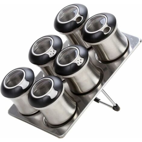 Set of 6 stainless steel magnetic condiment jars (1/5)