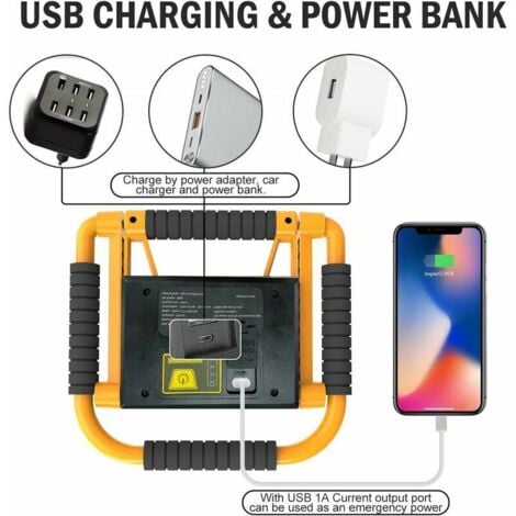 SnowRechargeable LED Construction Site Floodlight 20W Portable LED Flood Light 4400mAh Construction Site Work Light with USB 360° Emergency Safety Lights for Garage, Building Site, Camping