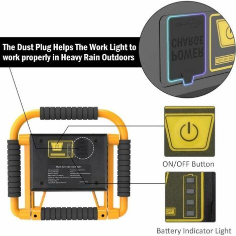 SnowRechargeable LED Construction Site Floodlight 20W Portable LED Flood Light 4400mAh Construction Site Work Light with USB 360° Emergency Safety Lights for Garage, Building Site, Camping