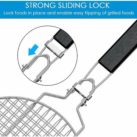 Round Portable Stainless Steel BBQ Basket with Detachable and Secure Locking Handle, Outdoor BBQ Accessories, Vegetables, Fish, Shrimp