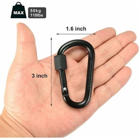 Locking Carabiner Clip D-Ring, 10PCS Premium Aluminum Heavy Duty For Hiking Camping Keychains Dog Leashes Not For Climbing Black