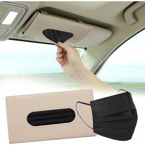 Car Sun Visor Hanging PU Leather Tissue Box Holder (Khaki) 2 Pieces