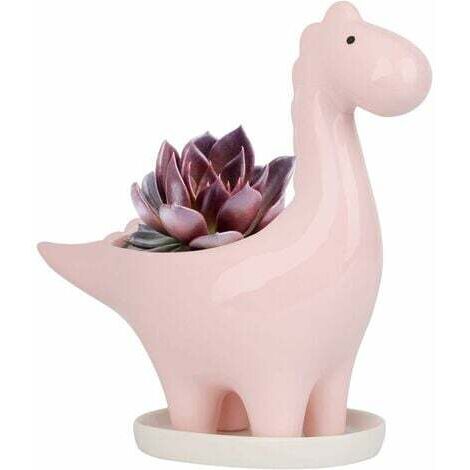 MoonCeramic Succulent Pot with Saucer, Dinosaur Shape Cactus Flower Pot, Mini Indoor Plant Pot Gift Decoration for Home Office Bonsai Planter Container (1/5)