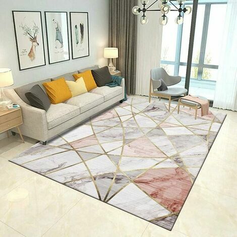 moonGeometric Living Room Rug Modern Style Gray Pink Wear