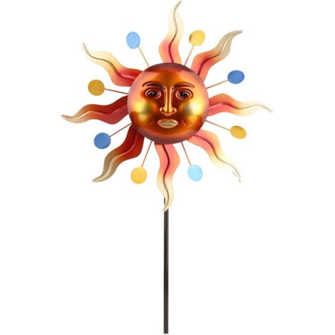 Snow-Statue and Other Decorative Object Sunlight Face Windmill Stake Outdoor 3D Wind Spinner Iron Material Reflective Paint Yard Lawn and Garden Decoration Retro Style