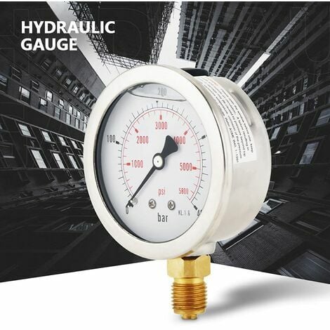 Hydraulic Pressure Gauge Manometer Tool Hydraulic Water Pressure Meter  Measurement, 0-400BAR 0-5800PSI G1/4 63mm Hydraulic Pressure Gauge Dial