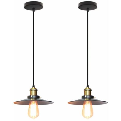 2Pcs Metal Retro Pendant Lights Antique Ceiling Lights Vintage Black Chandelier Ceiling Lighting Edison E27 Base Ceiling Spotlights for Bedroom Kitchen - Ø22cm