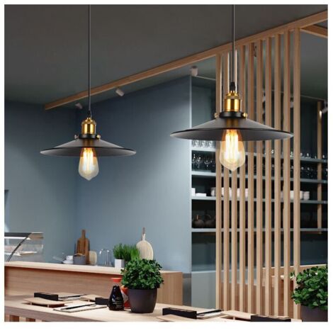 2Pcs Metal Retro Pendant Lights Antique Ceiling Lights Vintage Black Chandelier Ceiling Lighting Edison E27 Base Ceiling Spotlights for Bedroom Kitchen - Ø22cm