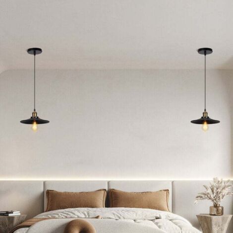 2Pcs Metal Retro Pendant Lights Antique Ceiling Lights Vintage Black Chandelier Ceiling Lighting Edison E27 Base Ceiling Spotlights for Bedroom Kitchen - Ø22cm