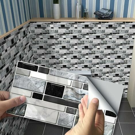 27PCS Self Adhesive Tile Stickers Waterproof PVC Wall Stickers Adhesive  Cement Tile Design Decoration 20x10cm for Kitchen Bathroom